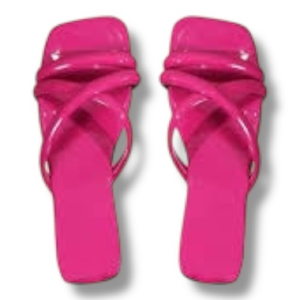 Sandals Shiny Hot Pink Strappy Slides | EU 40 / US 9.5